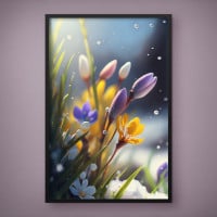 Quadro Decorativo Flores Sob a Neve