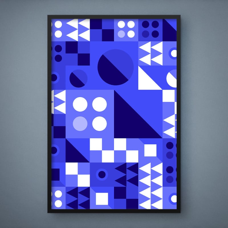 Quadro Decorativo Geométrico Azul e Branco