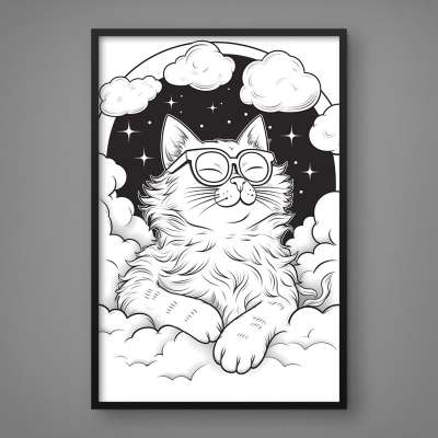 Quadro Decorativo Gatinho nas Nuvens