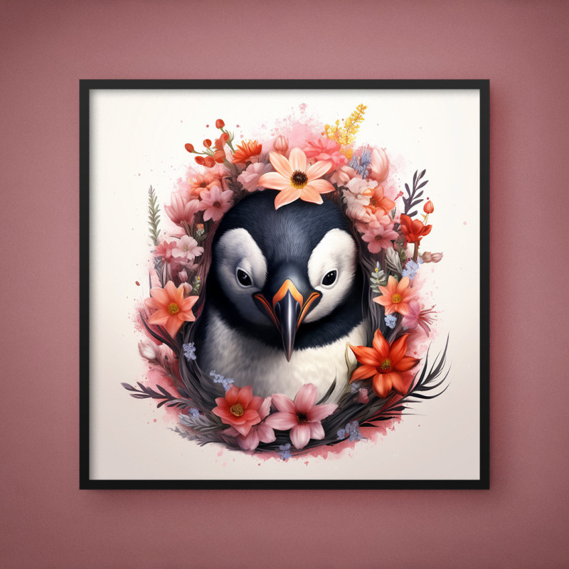 Quadro Decorativo Pinguim Florido