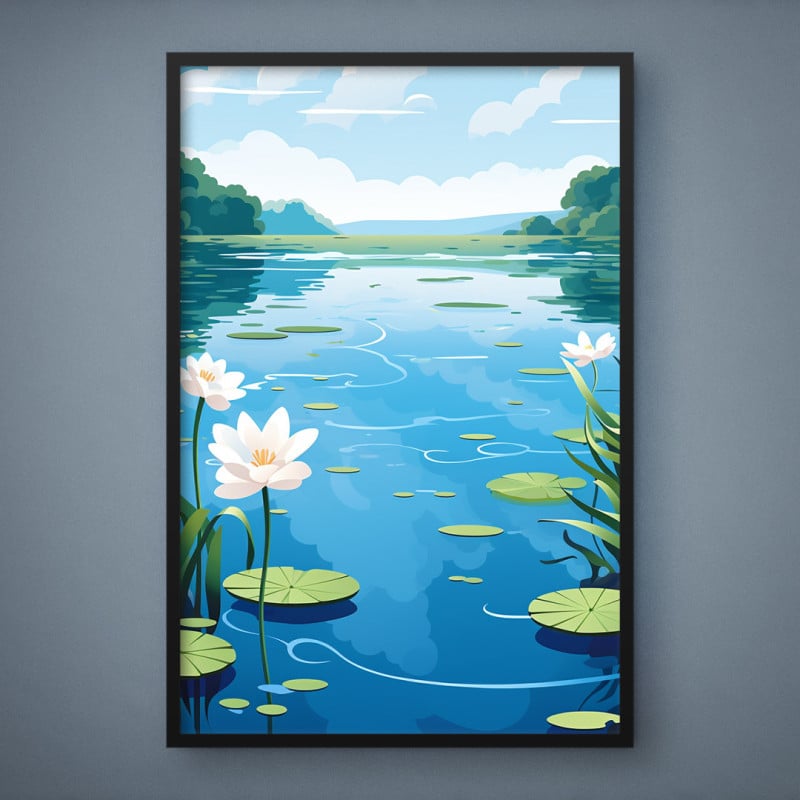 Quadro Decorativo Lago com  Lilies