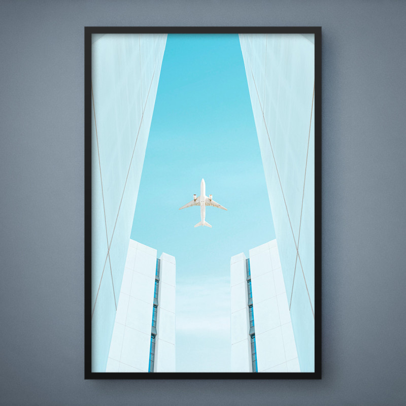 Quadro Decorativo Avião Sob Prédios