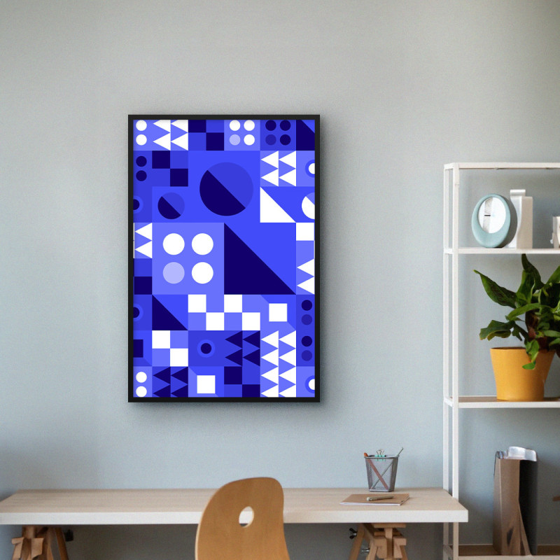 Quadro Decorativo Geométrico Azul e Branco