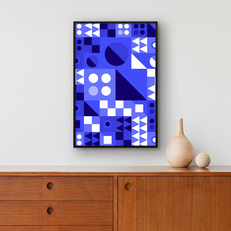 Quadro Decorativo Geométrico Azul e Branco