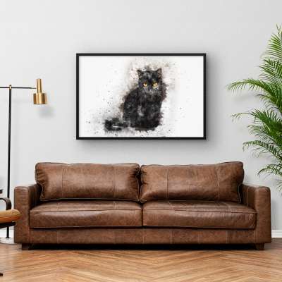 Quadro Decorativo Gato Preto Aquarela