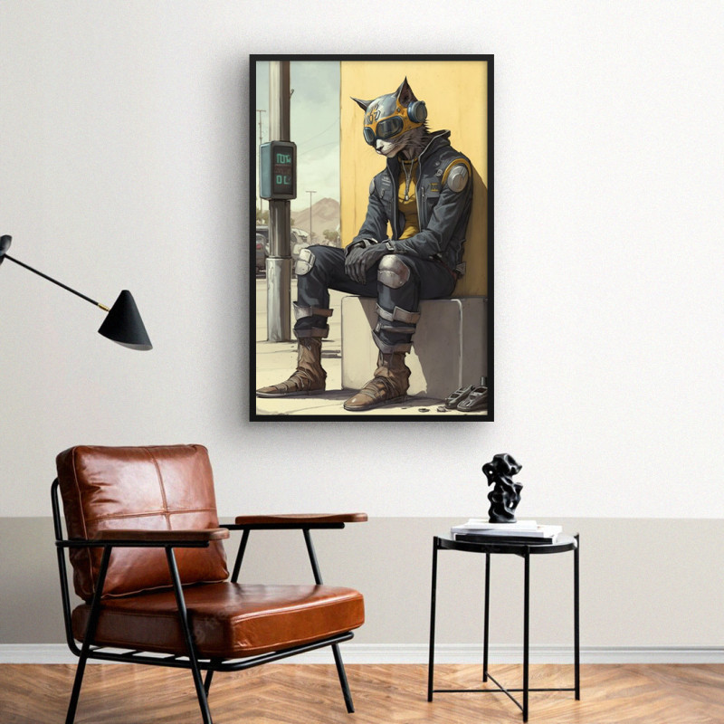 Quadro Decorativo Gato Cyberpunk