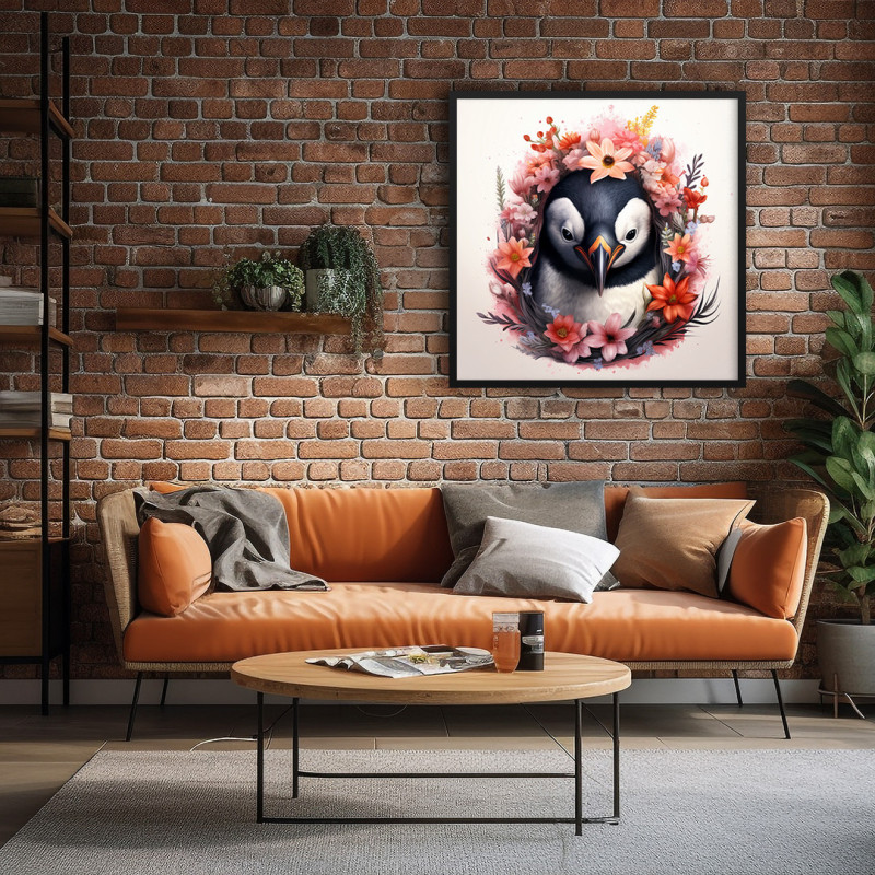 Quadro Decorativo Pinguim Florido