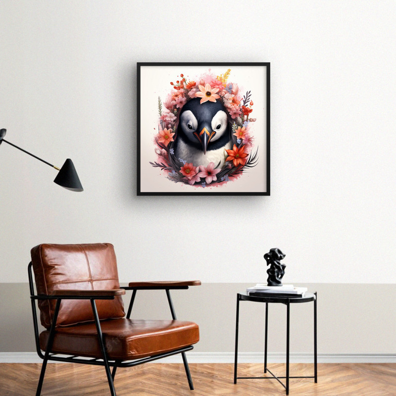 Quadro Decorativo Pinguim Florido