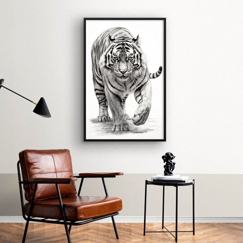 Quadro Decorativo Tigre em Desenho