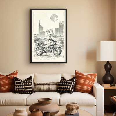 Quadro Decorativo Sketch Motoqueira