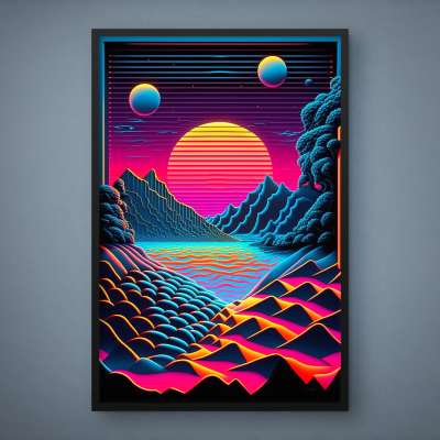 Quadro Decorativo Sunset Retrowave