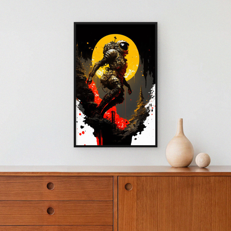 Quadro Decorativo Astronauta Dourado