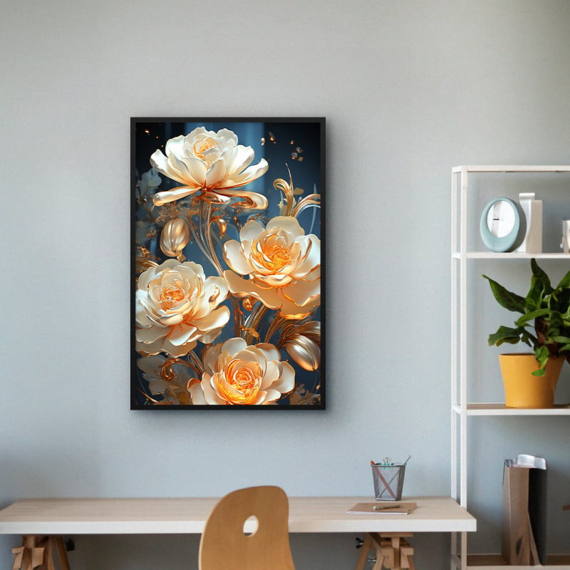 Quadro Decorativo Rosas de Metal Dourado