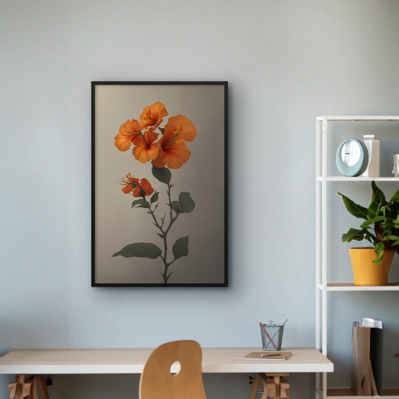 Quadro Decorativo Hibiscos Laranja