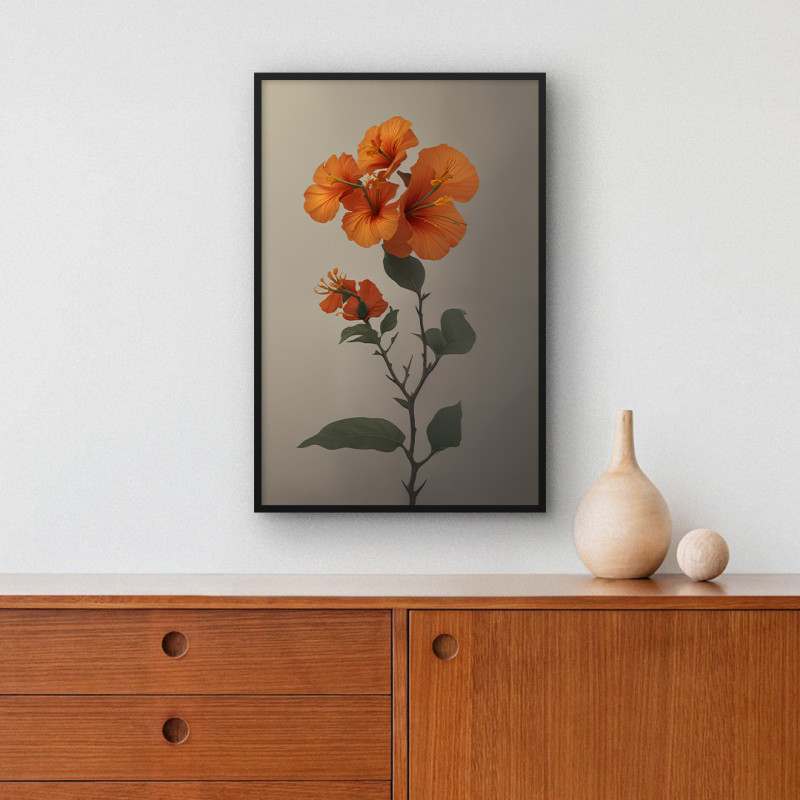 Quadro Decorativo Hibiscos Laranja