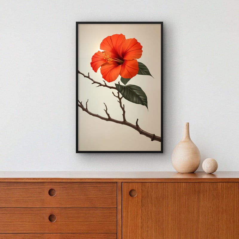 Quadro Decorativo Hibisco Laranja