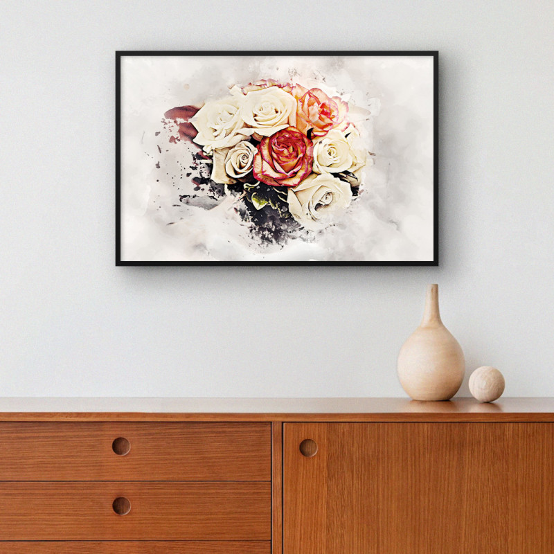 Quadro Decorativo Buque de Rosas Aquarela