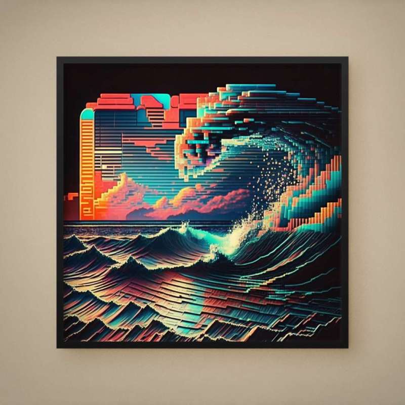 Quadro Decorativo Sea ​​Wave Vaporwave