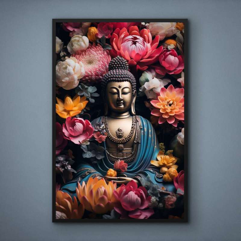 Quadro Decorativo Buda com Flores