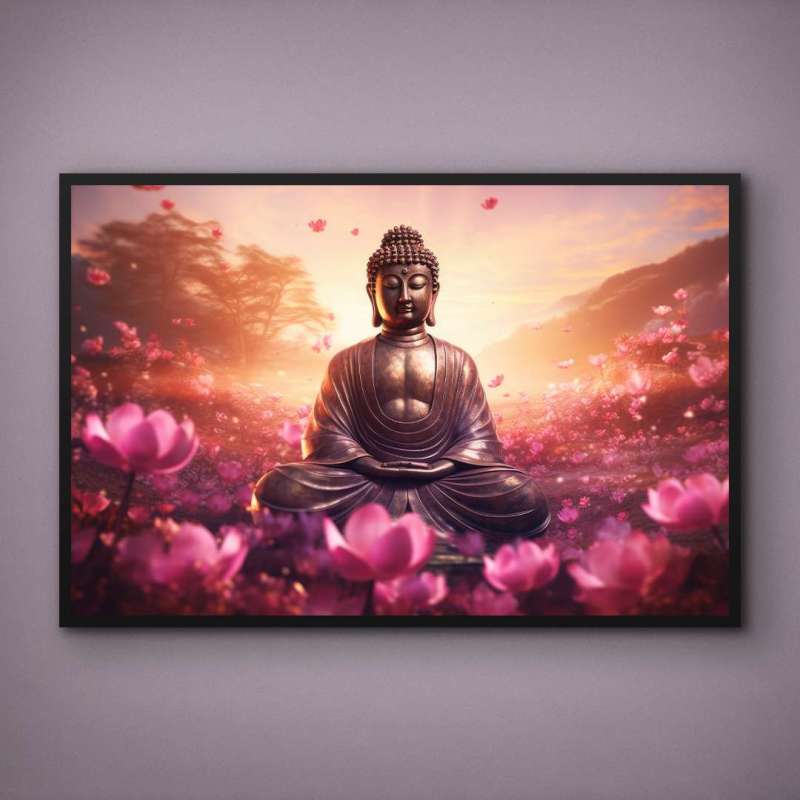 Quadro Decorativo Buda Cercado de Flores