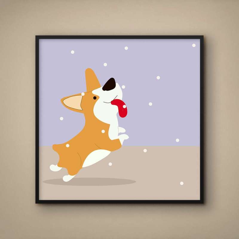 Quadro Decorativo Corgi na Neve